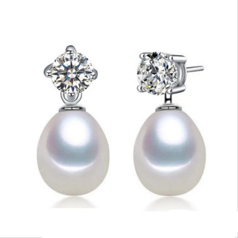NOVINKA módní náušnice přírodní sladkovodní perla AAA zirkon 925 mincovní stříbro šperky 8-9 mm kapka vody perla náušnice přítel dárek