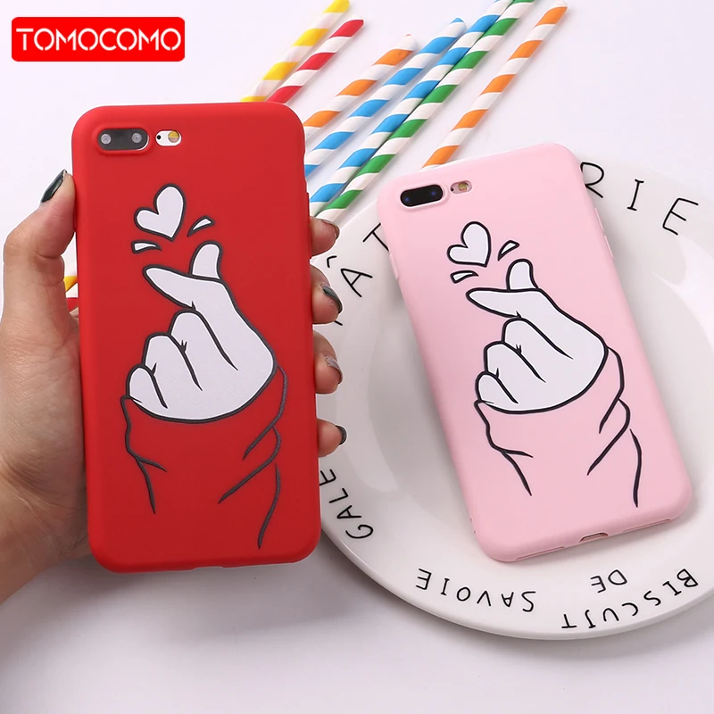 

For 8 8Plus X 7 7Plus Cute Loving Gesture Heart Soft Silicone Matte Case Fundas Coque For iPhone 11 Pro 6 6S 5 SE XS Max Cover