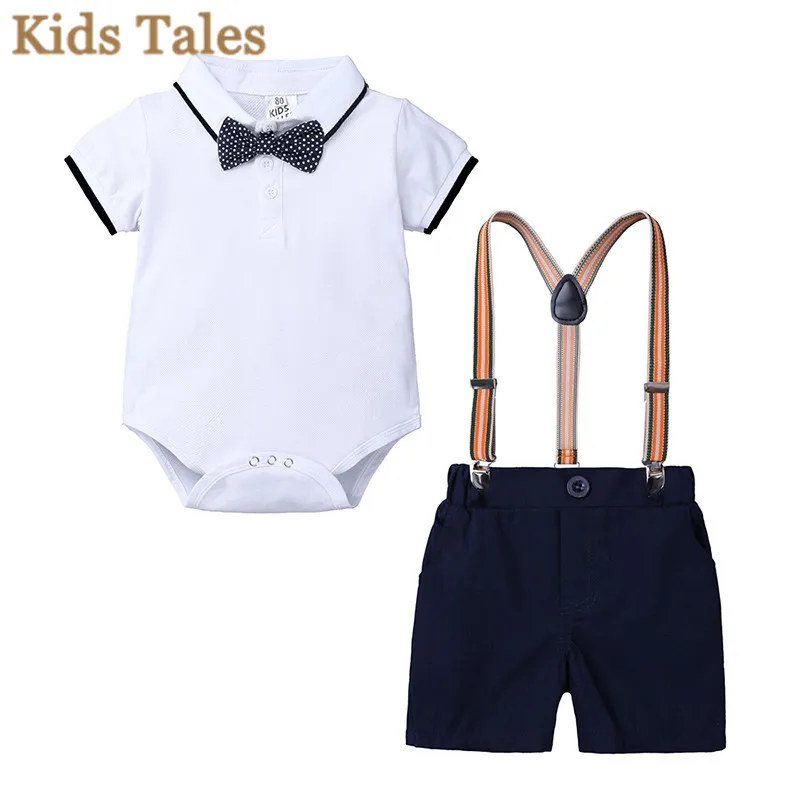 

Baby Boy Gentleman Summer Clothes Set Newborn Romper+bib shorts Boy Suit Boys Wedding Birthday Baptism Outfits Costume PT107