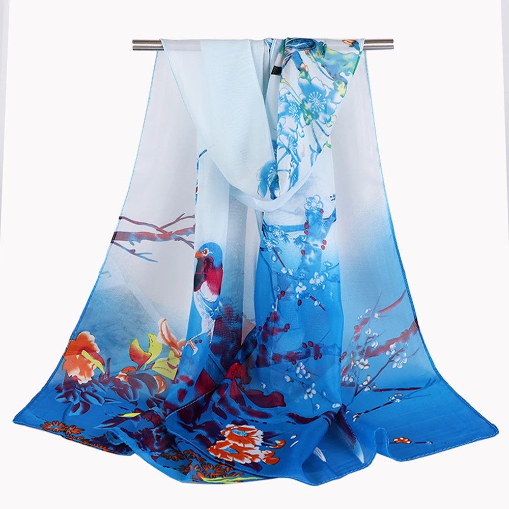 

2019 Autumn 160*125cm Print Silk Scarf Women Oversized Chiffon Scarf Pareo Beach Cover Up Wrap Sarong Sunscreen Long Cape Female