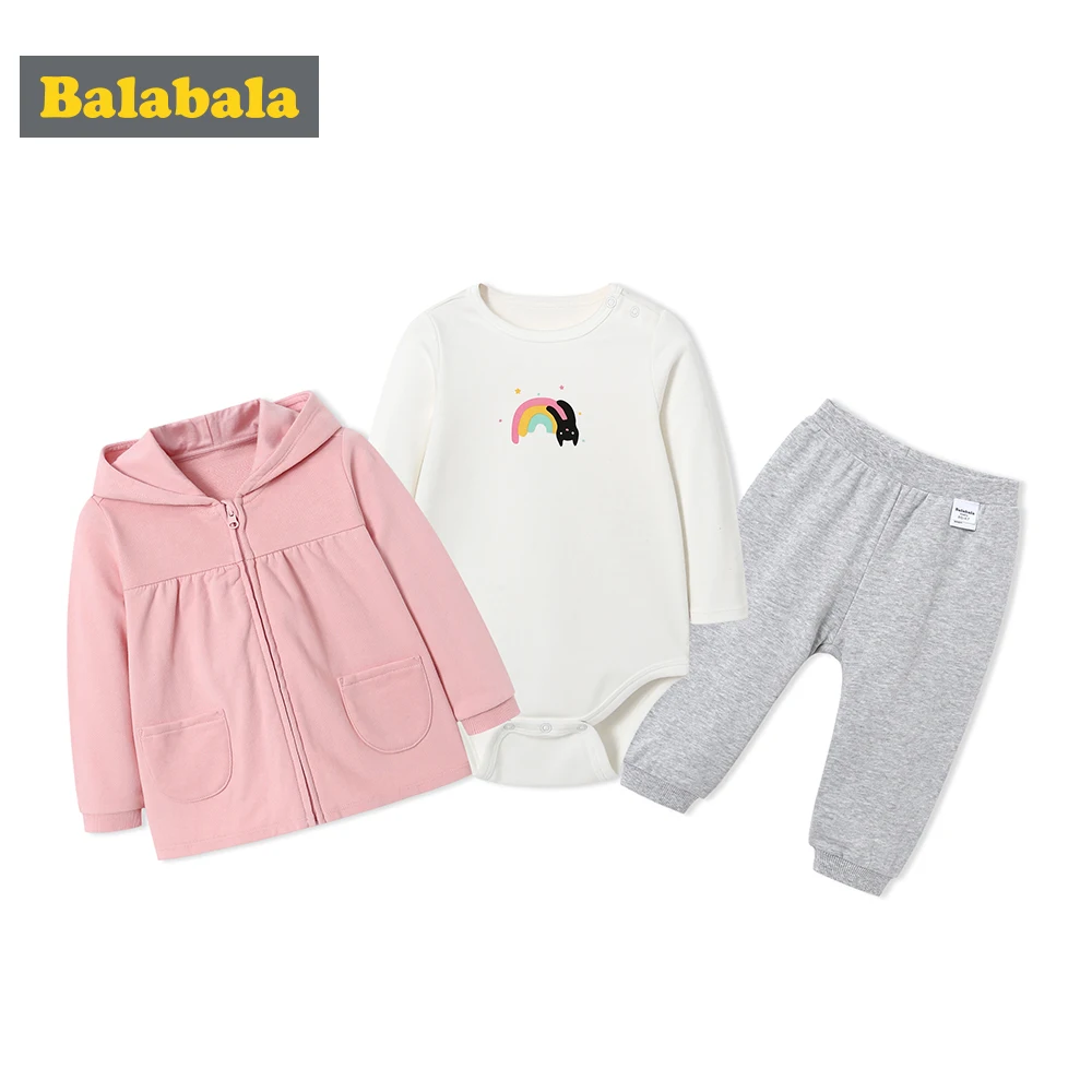 

Balabala Baby 3-Piece Hooded Jacket with Zip + Rainbow Bodysuit + Pull-on Joggers Pants Clothes Set Infant Newborn Baby Girl Boy