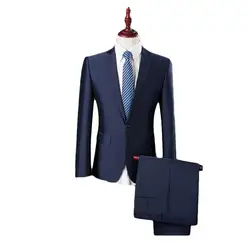 Высокое качество One Button Жених Смокинги для женихов синий коричневый Нарядные Костюмы для свадьбы для Для мужчин (куртка + Брюки для девочек +