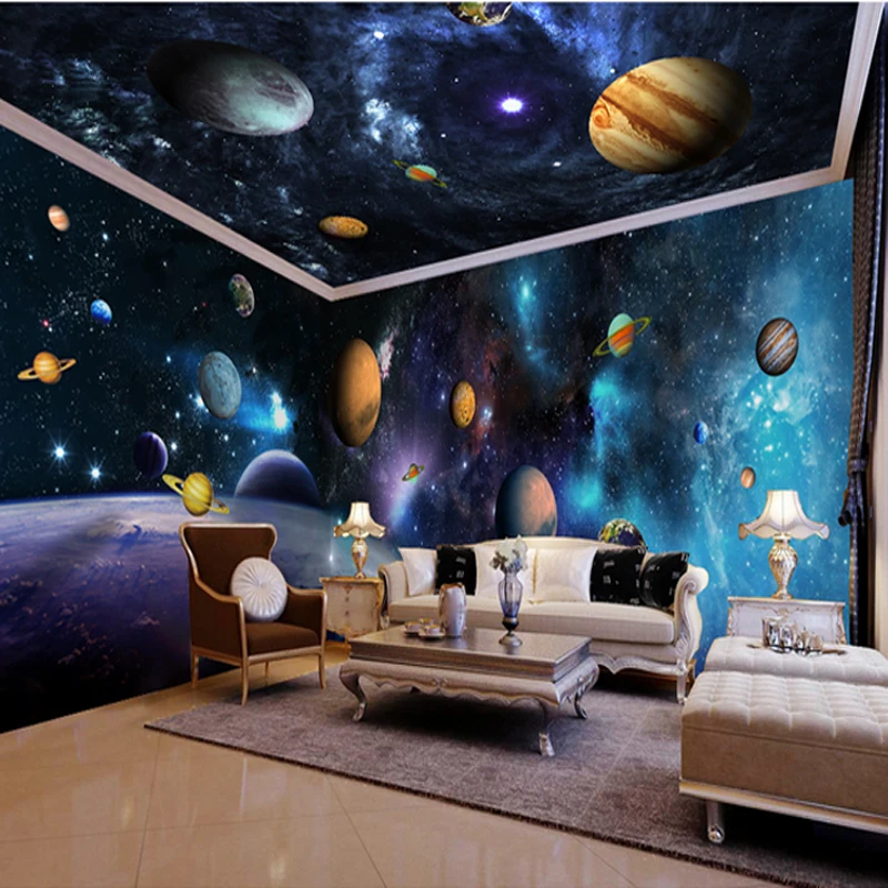 

3d Papel parede Outer Space Decor 3d Cartoon Wallpaper Mural 3D Wall Sticker for Kids Room 3d Mural Wall paper Wallcoverings