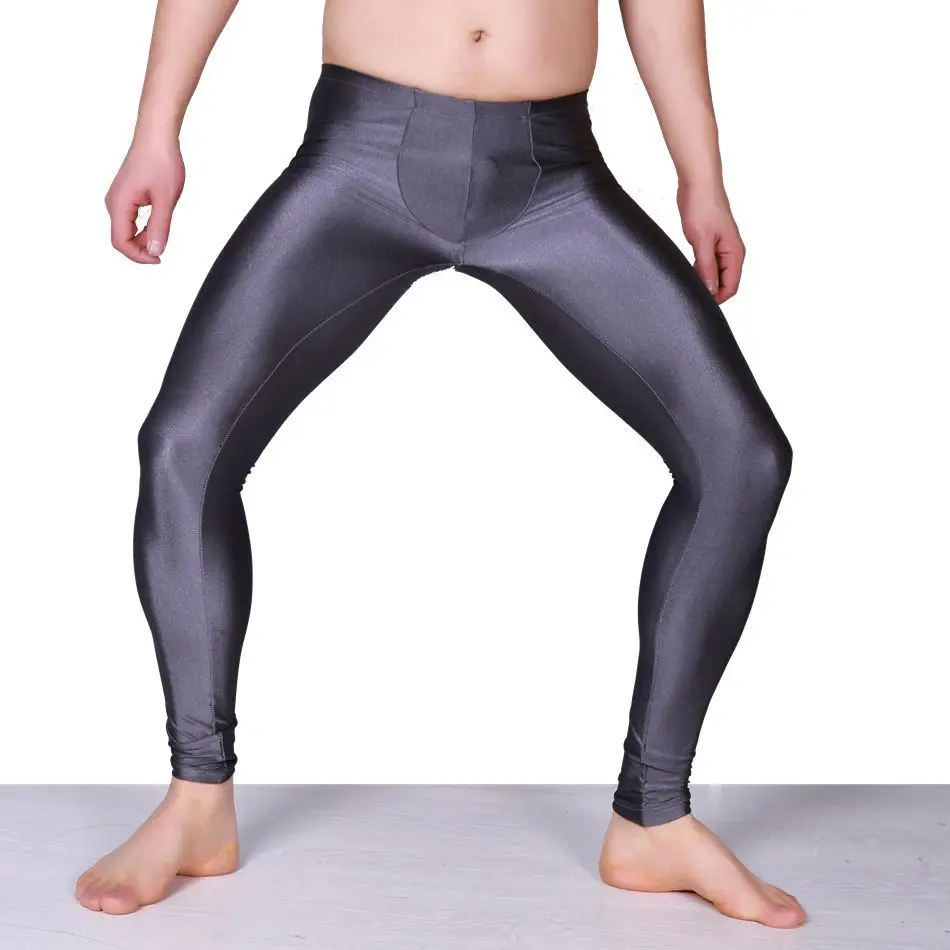 Men Sexy High elastic Slim Tight Pants Low Waist Spandex Leggings Black