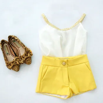 

Girls Clothing 2PCS Kid Chiffon Woven Off-shoulder Tops Shirt Hot Shorts Outfits