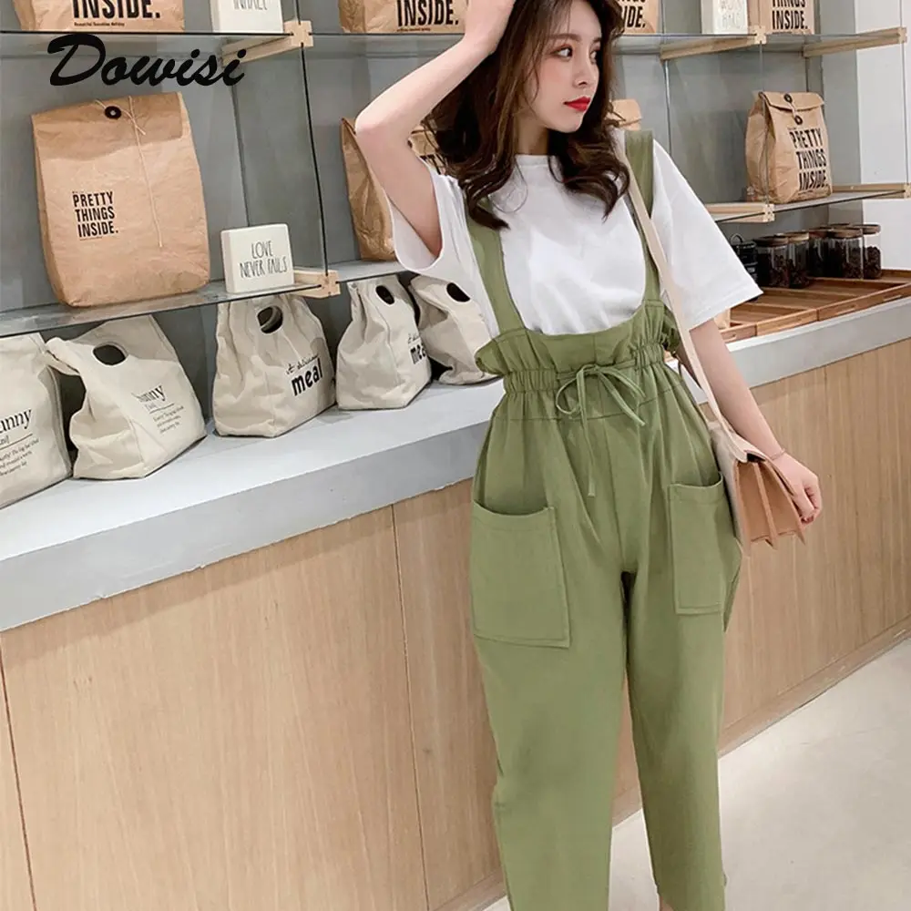

Dowisi Women Loose Overalls Ankle-Length Wide Pants Rompers Fashion Casual Cotton Womens Jumpsuit Solid Color Ruffles Jumpsuits
