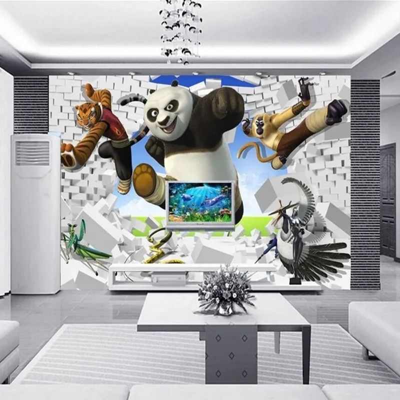 

Custom 3d Kung Fu Panda TV background wallpaper the living room bedroom children's room green wallpaper for men and women