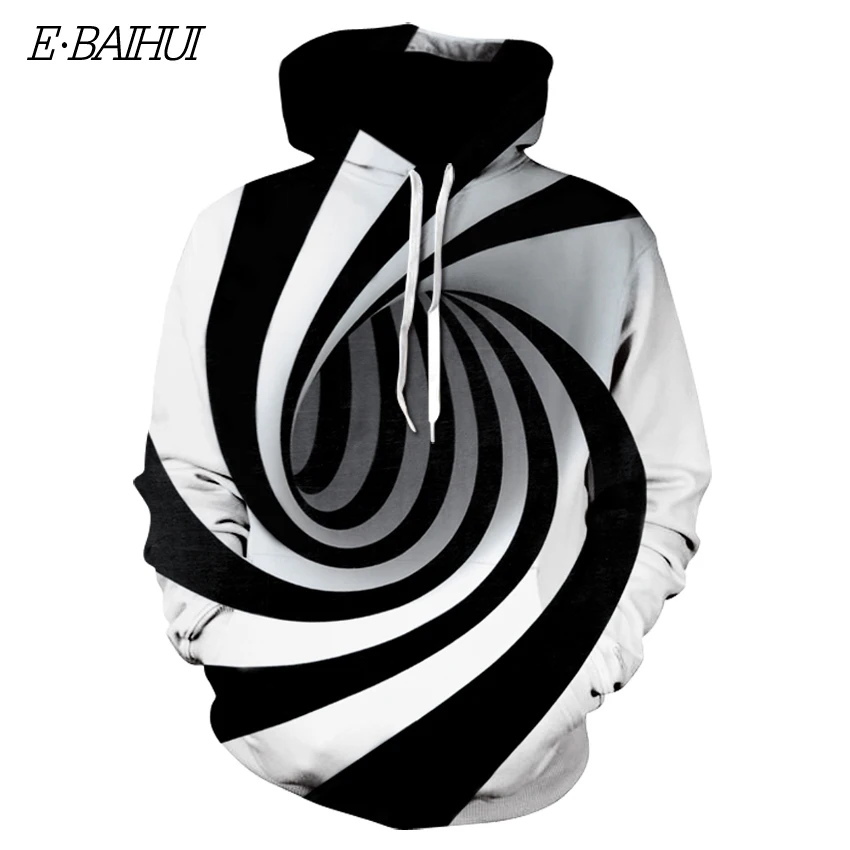 

E-BAIHUI Black And White Vertigo Hypnotic Printing hoodies Unisxe Funny Streetwear hoody Men/women Tops Men's 3D hoodies W149