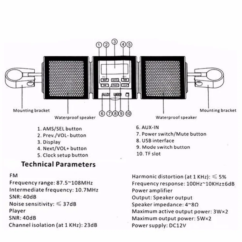 Мотоцикл Водонепроницаемый Bluetooth аудио звуковая система MP3 FM радио Низкий бас