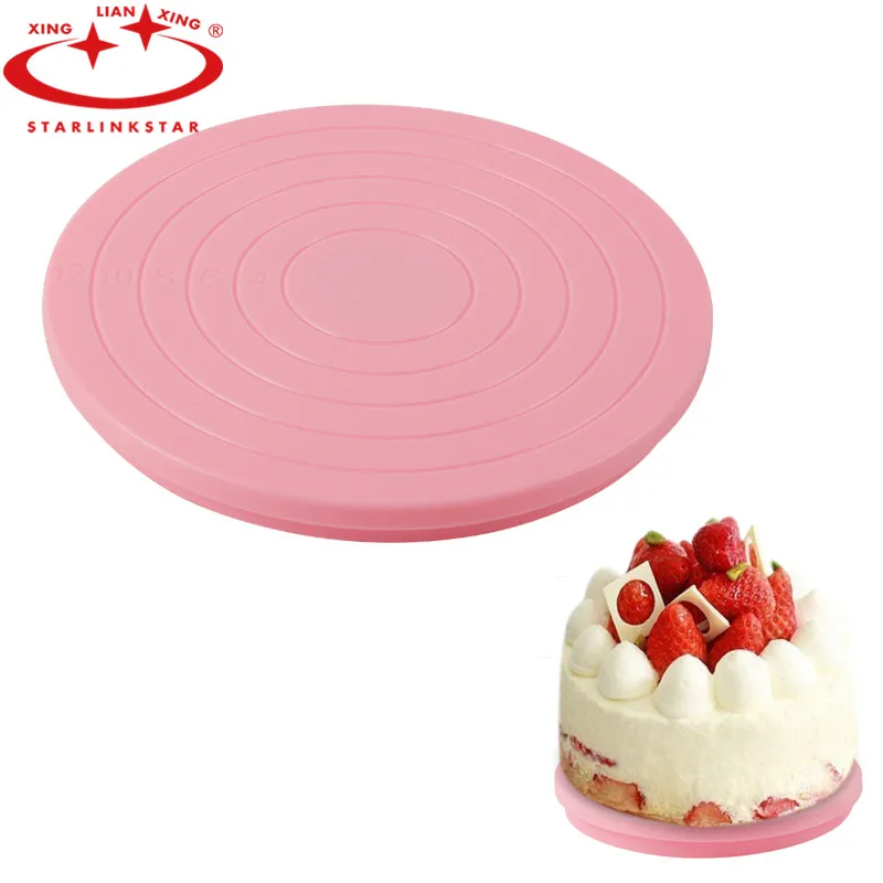 

1PC Cake Decorating Turntable Rotating Cake Base Anti-skid Round Cake Stand Rotary Table Plate With Scale Cake Decorating Tools
