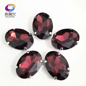 

Wine red oval shape High quality Glass Crystal flatback sew on claw rhinestones with holes,Diy/Clothing accessories SWT17