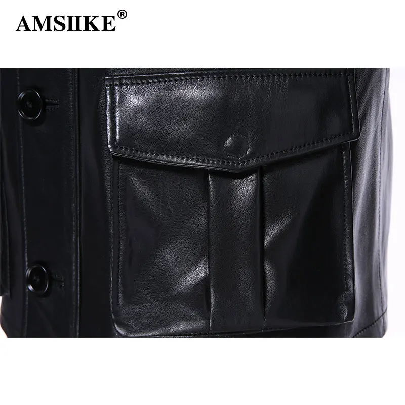 AMSIIKE 2019 мужские кожаные куртки пальто из овечьей кожи Весенняя верхняя одежда с