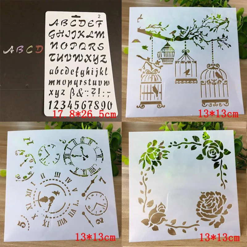 

4pcs/set Bullet Journal Alphabet Templates Clock Garland Stencil Painting Template Sjablonen For DIY Scrapbooking Stencil Decor