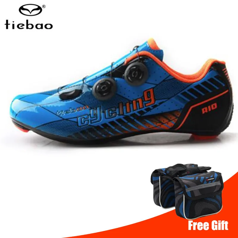 Tiebao/Мужская обувь для шоссейного велоспорта; комплект с педалью из углеродного волокна; ультралегкие самозакрывающиеся профессиональные велосипедные туфли для триатлона; велосипедные кроссовки с замком - Цвет: add bag