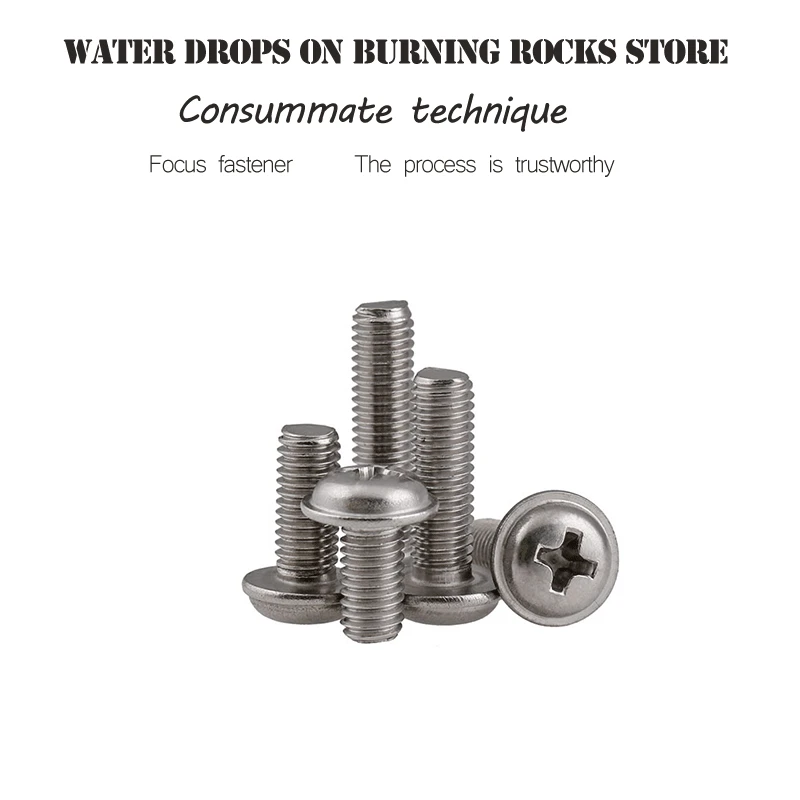 

304 Stainless Steel Round Pan Phillips Cross Head Screws Bolt With Washer Pad Computer Machine Screws M2*3/4/5/6/8/10/12/16/20mm