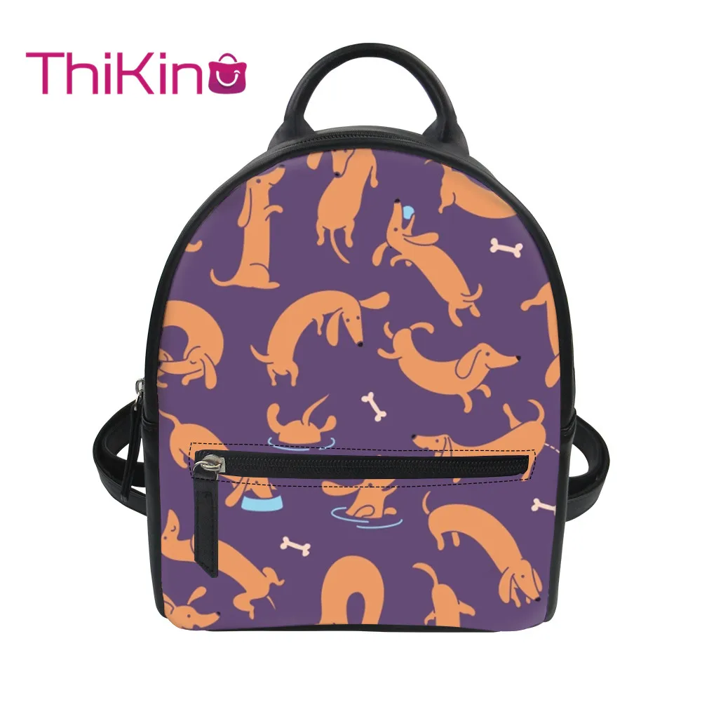 

Thikin Women Dachshun Pattern Backpack for Teen Girls Lady Mochila Mini Leather Schoolbag Student Preppy Style Bag Girl Satchel