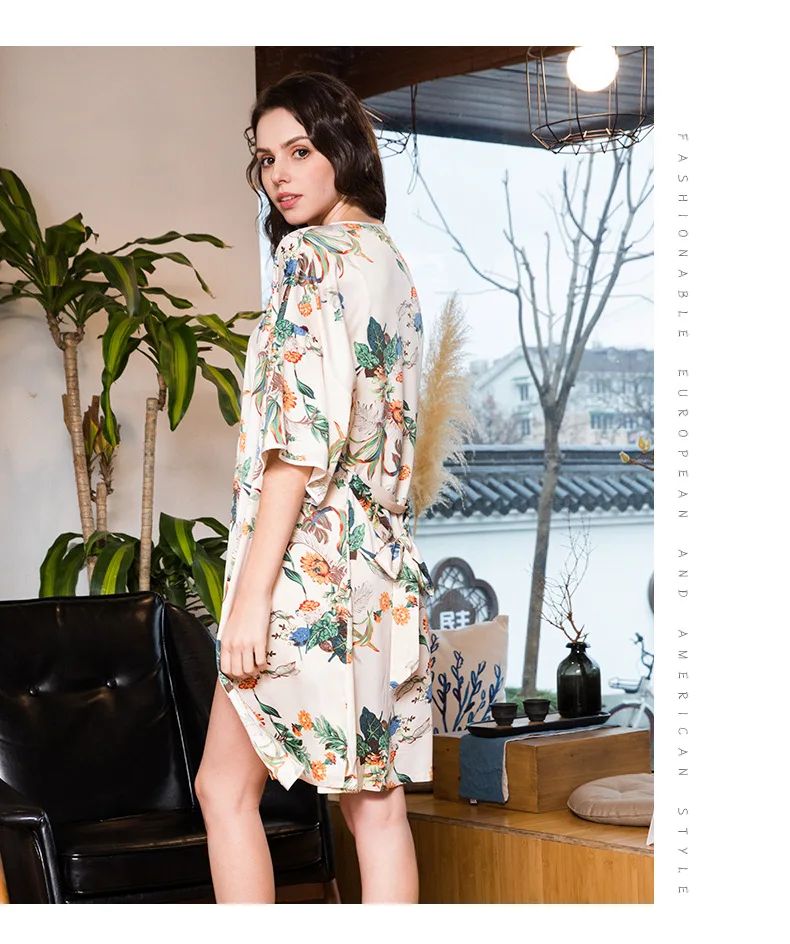 Пикантные камзол шорты + половина рукав Халаты женские пижамы Роскошный шелк-как пижамы наборы из 3 предметов 2019 Весна Для женщин домашние