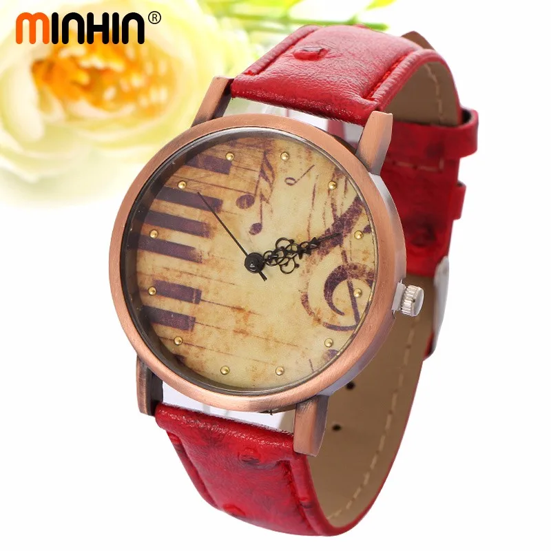 MINHIN ретро браслет часы пианино дизайн в виде музыкальной ноты кварцевые часы женские из искусственной кожи часы Relogio Feminino