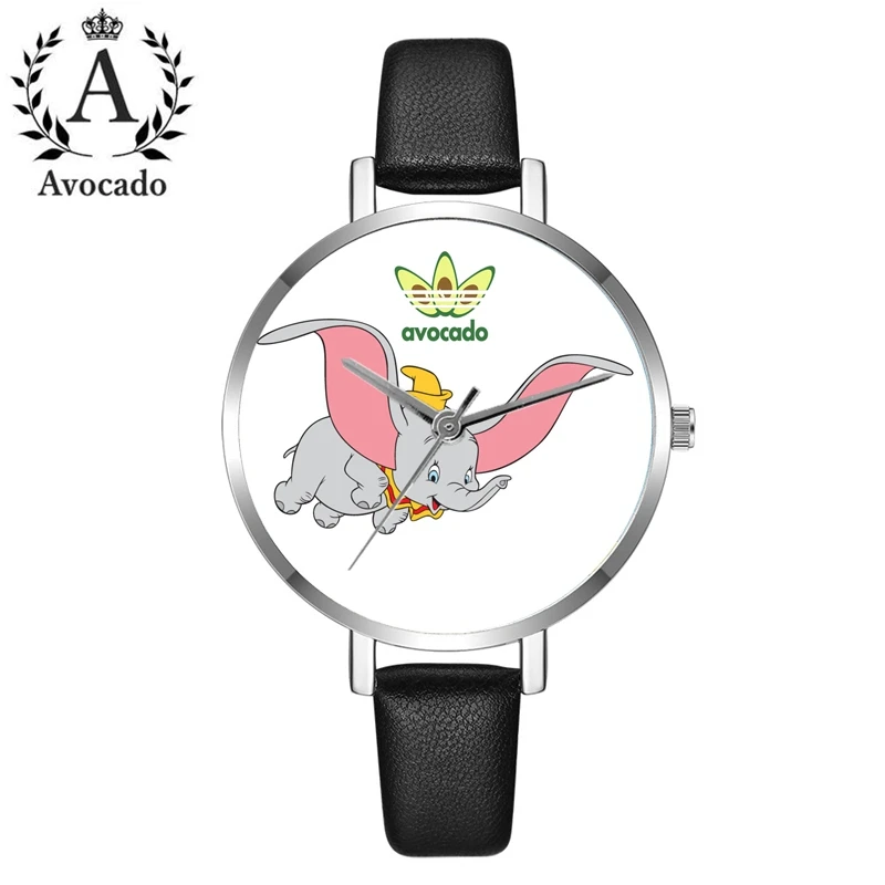 

Dumbo Children's Watch Black Leather Kids Watches Cute Cartoon Student Boy's and Girl's Quartz Clock Children Wristwatch