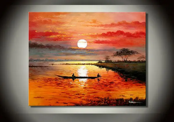 Abstract Family Art African lake sunset landscape, the