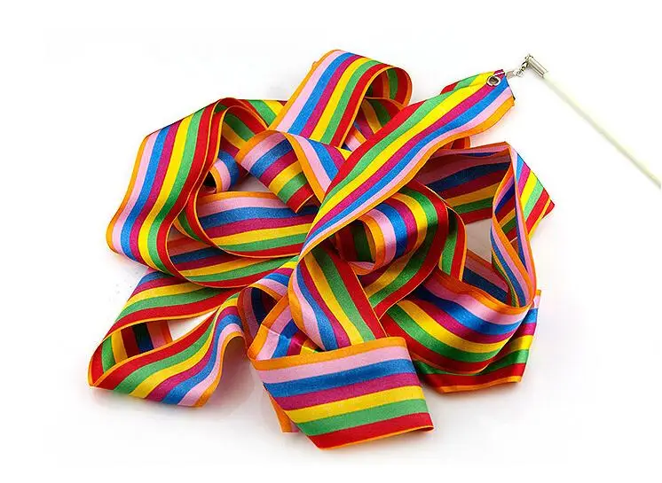 1 Piece 4M Rainbow Color Dance Ribbon Gym Rhythmic Gymnastics Art Gymnastic Ballet Streamer Twirling Rod GYH