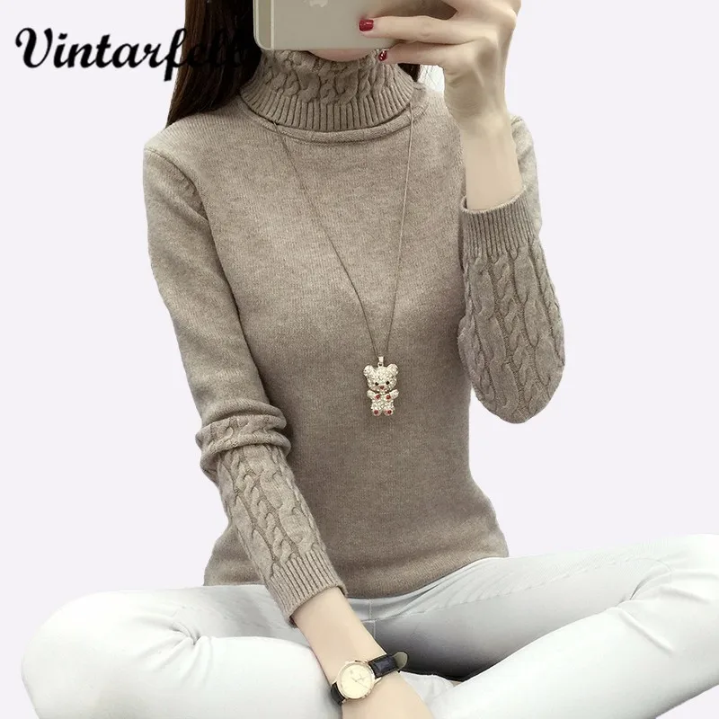 Thickening Warm Knitting Sweaters And Pullovers For Women 2016 Autumn Winter Casual Slim Elastic Turtleneck Knitwear