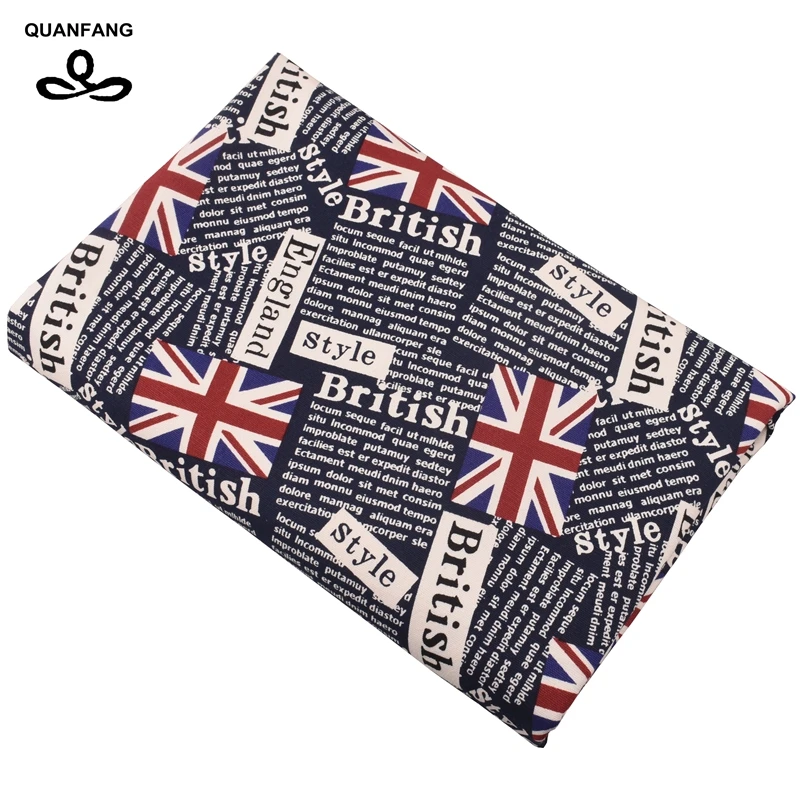 

Upholstery Canvas Fabric Cotton Duck Fabric For Home Decrotion DIY Handmade Cushion Blue Union Jack English alphabet50x150cm