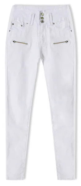 Осень, узкие брюки с тремя пуговицами, женские обтягивающие леггинсы, женские белые джинсы с высокой талией, женские штаны-шаровары - Цвет: Белый