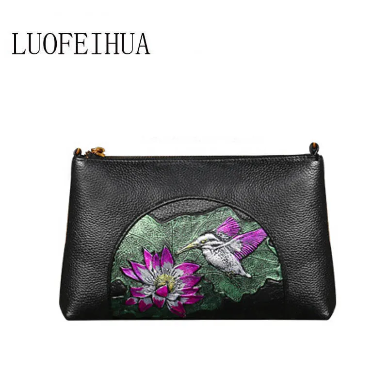 

2019 vintage leather handbags messenger bag First layer cowhide large capacity zipper clutch Small square package