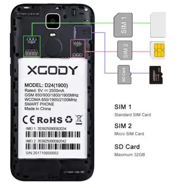 Оригинальный аккумулятор для телефона XGODY D24 100% мАч 2500 В смартфона 3 8 дюйма 5 D с