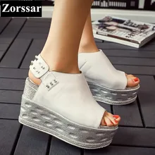 {Zorssar} Marque De Mode Véritable D’été en cuir Femmes chaussures dame de hauts talons plate-forme compensées sandales femmes creeper chaussures TBD-241