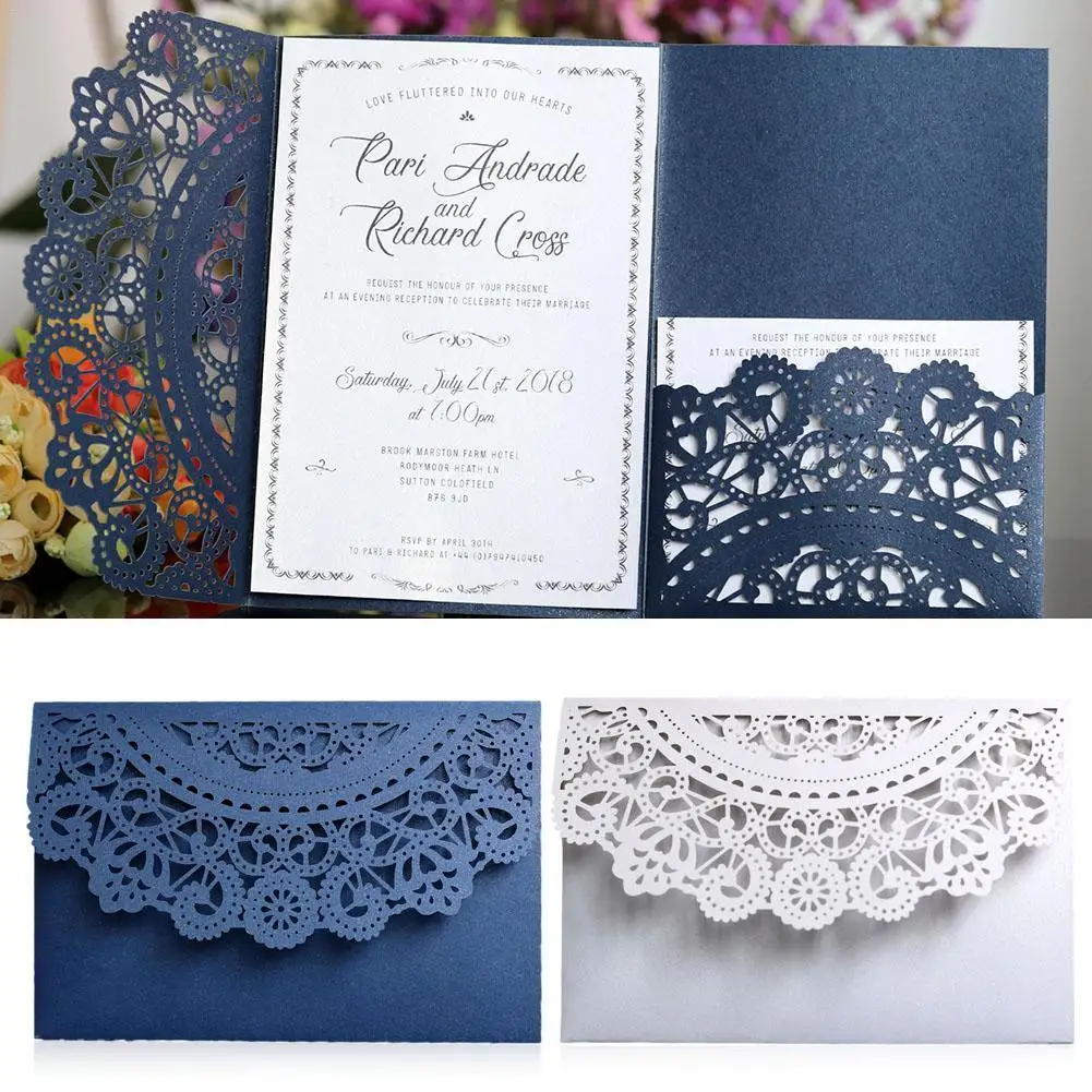  10PCS European style Tri-Fold Lace Business invitation Cards Laser Cut Wedding Invitations Cards Pa - 32921512689