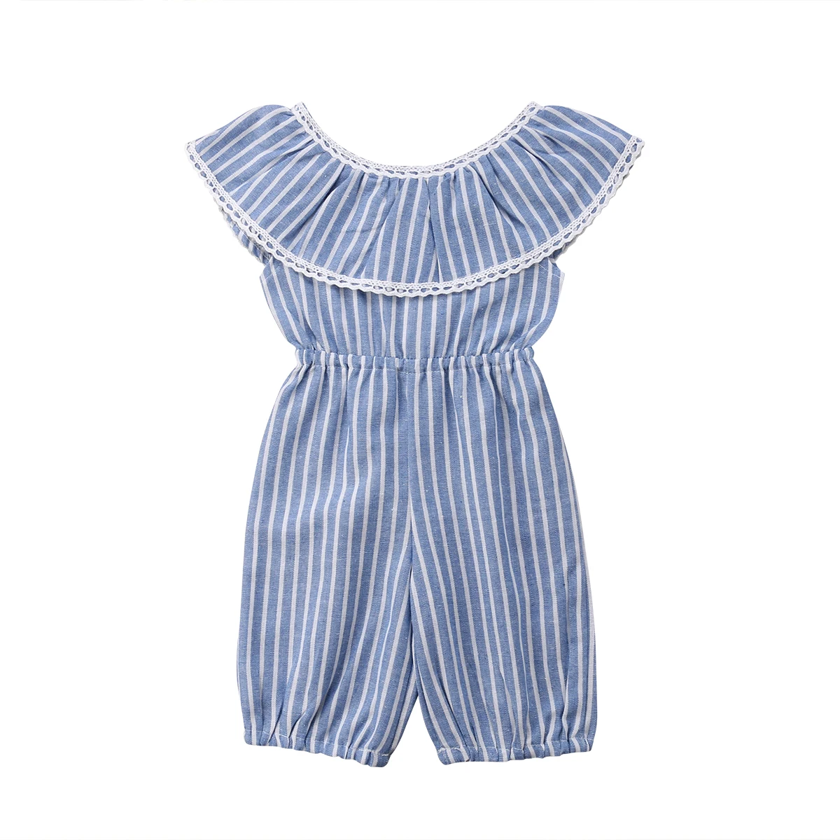 Newborn Kids Baby Girls Blue Striped Romper Summer Short Sleeve Infant ...