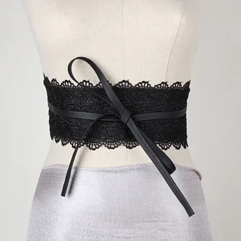 

Women Waist Band Lace PU Leather Self Tie Wrap Around Waistband Obi Cinch Dress Belt OH66