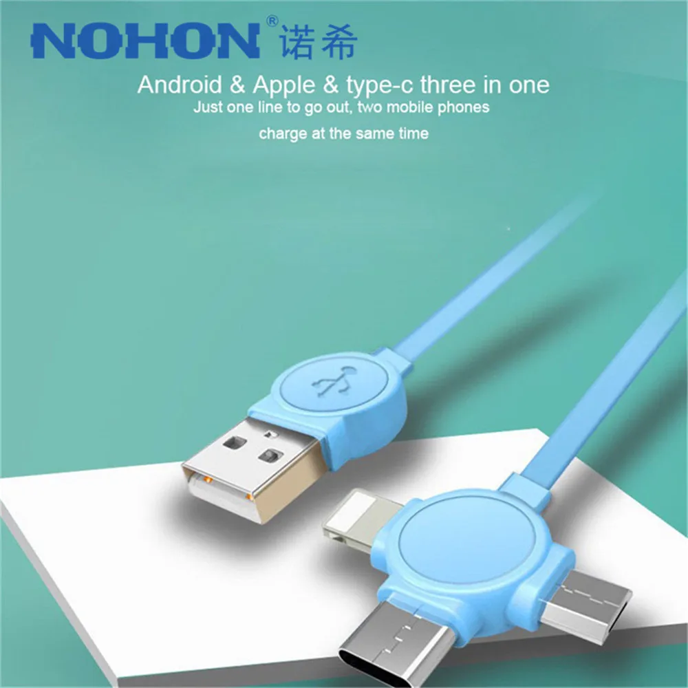 NOHON 3 в 1 USB кабель type C Lighting зарядный кабель для iPhone X 7 8 Plus IOS для Xiaomi huawei samsung кабели быстрой зарядки 1 м