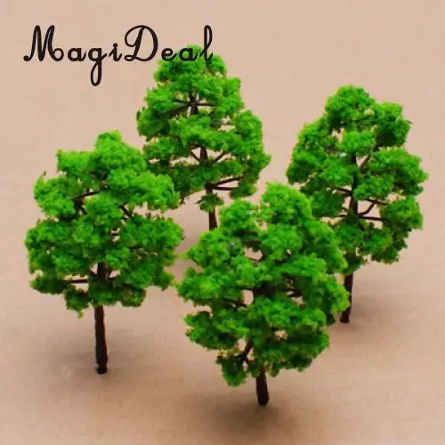 

MagiDeal 10Pcs Mini Scale Model Trees Train Railway Street Plastic Trunks Green Scenery Landscape for Park Garden House Decor