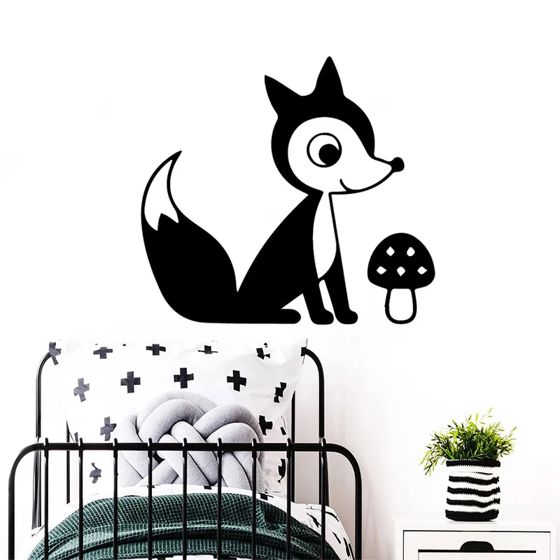 

Delicate Fox and Mushroom Removable Art Vinyl Wall Stickers For Kids Rooms Home Decor Removable Decor Wall Decals