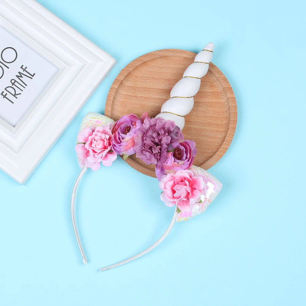 Xmas Gift Cat Ear Headband Rainbow Unicorn Flower Hair Hoop Baby Hairband