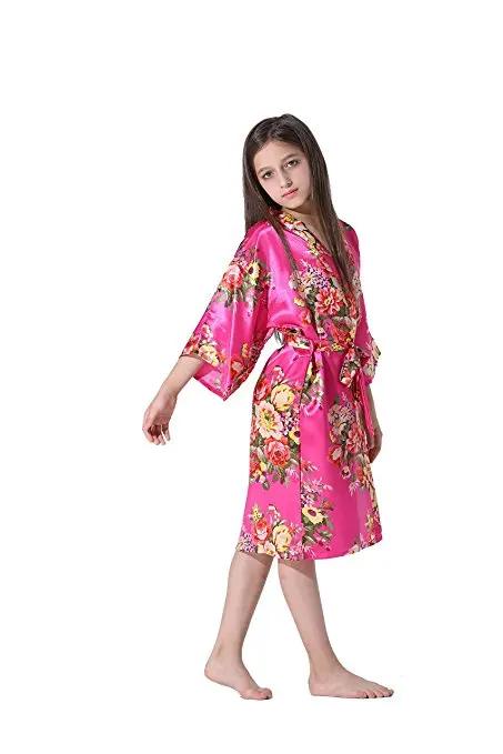 Авангарде девочек Цветочный принт атлас кимоно халат прекрасный пятно кимоно детское платье с цветочным рисунком для спа-свадьба день