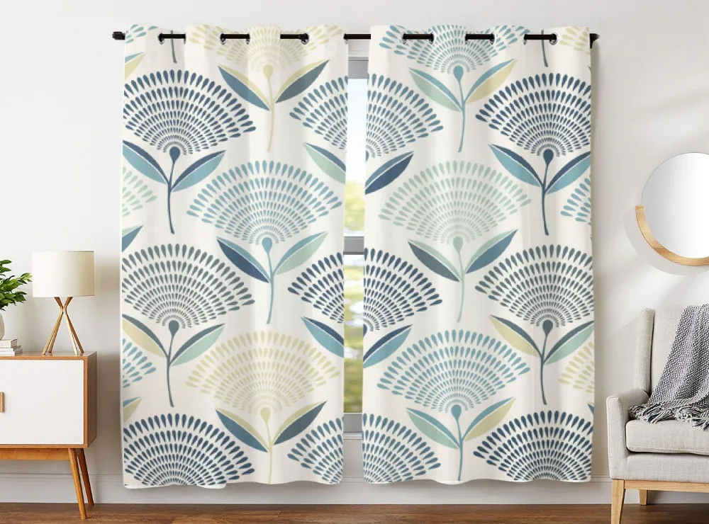 

Blackout Curtains 2 Panels Grommet Curtains for Bedroom Simple And Stylish Scalloped Pattern Flower Dandelion