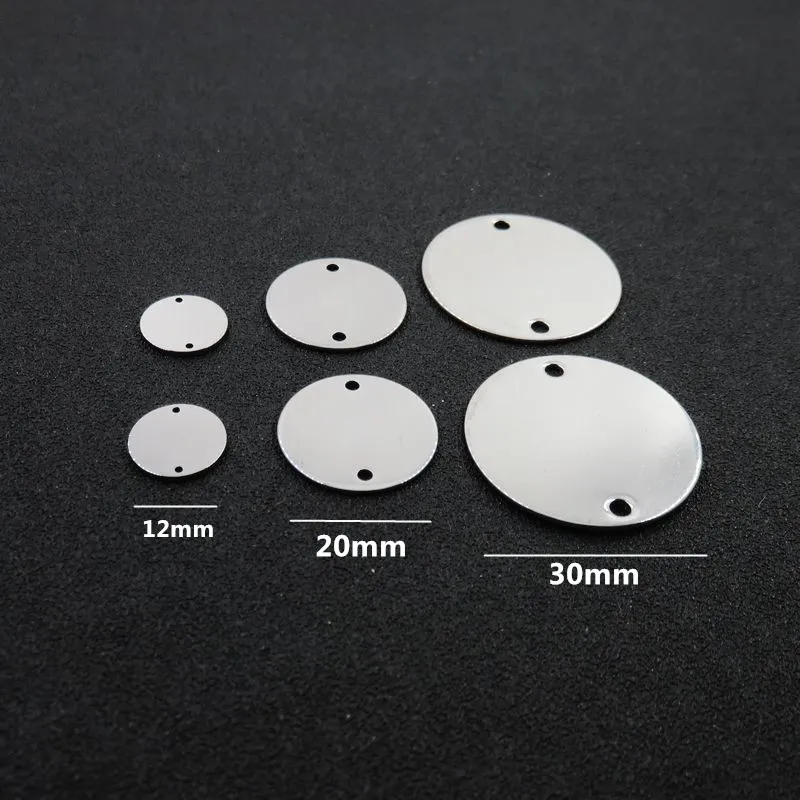 

Two Holes Stainless Steel Small Dog Tags, Blank Round Disco Charms, DIY Necklace Bracelet Jewelry Accessories