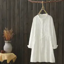 Осень кружевной воротник белая рубашка кружева крючком цветок с длинным рукавом свободное платье женские платья для беременных Юбка для
