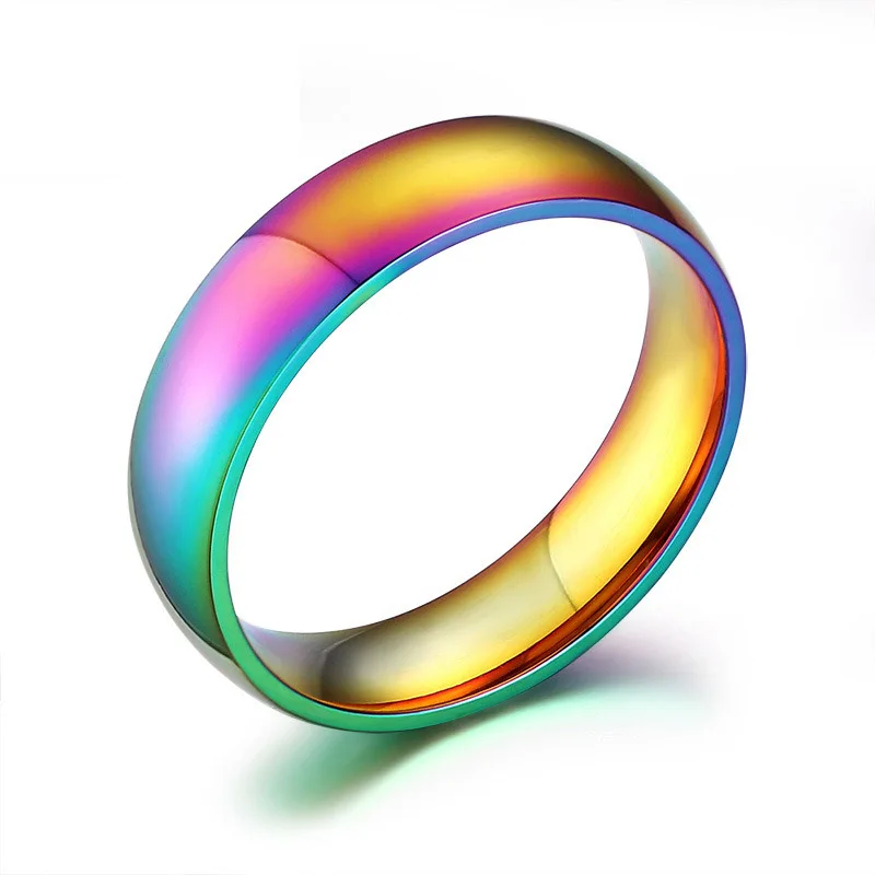 LGBT Rainbow Ring Gay Pride Colorful Men Women Titanium Stainless Steel Homosexual Couple Rings Jewelry Wedding Band Full Size