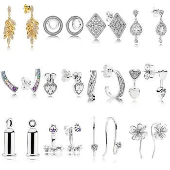 

Authentic 925 Sterling Silver Earring Heart Flower Rainbow Leaves Crystal Stud Earring For Women Wedding Party Jewelry Gift