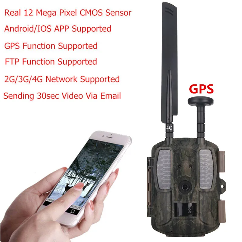 4G Hunting Cameras Scout Wild Camera Photo-traps GPS/Email/MMS/FTP/GSM with 3000mAh External Solar Charger Panel Power Camera 4G