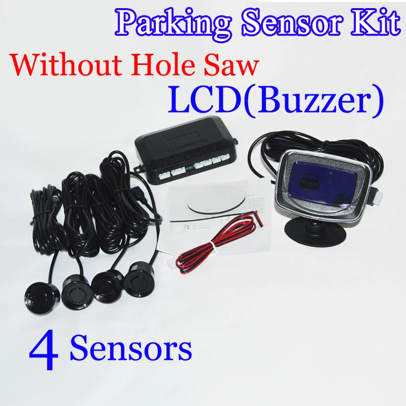 4 Sensors No Drill Hole Saw Buzzer LCD Parking Sensor Kit Display 22mm