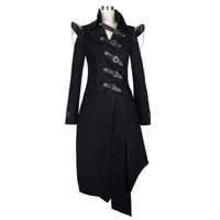 

Steampunk Gothic Lady Swallow-tailed Coat with Snap Button Asymmetric Black Skeleton Printing Jacket Punk Long Outerwear