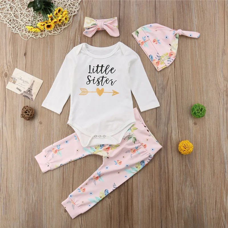 Детский комплект одежды для маленьких девочек большой Little Sister футболка с длинными рукавами штаны с цветочным принтом костюмы для девочек