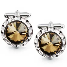 

HAWSON Luxury Menes Champage Crystal Cuff links Designer French Shirt with Gift box