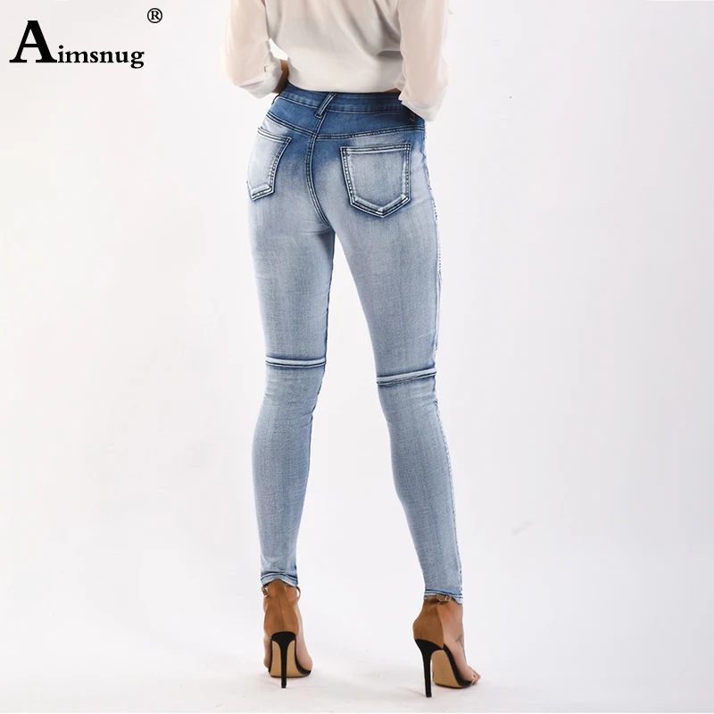 Светло голубой Slim Fit Для женщин байкер цикла на Высокая Талия приталенные